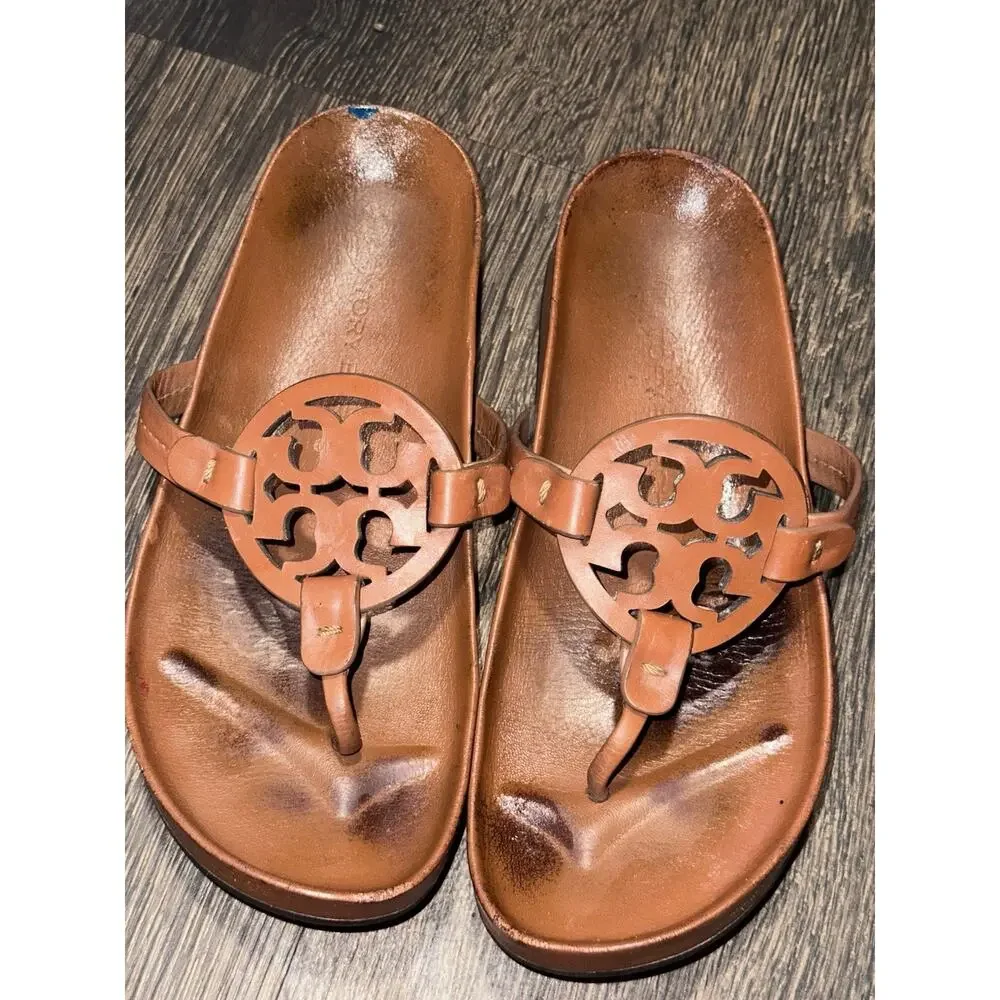 Tory Burch Miller Cloud Women's Sandals Aged Camello 7 Shoes Brown Leather